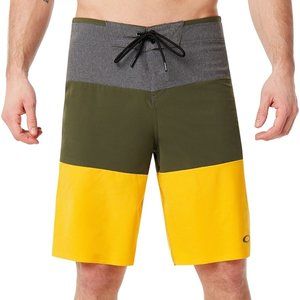 Oakley Ozaki Colorblock Board Shorts Swim Trunks Gray Green Yellow Mens 32